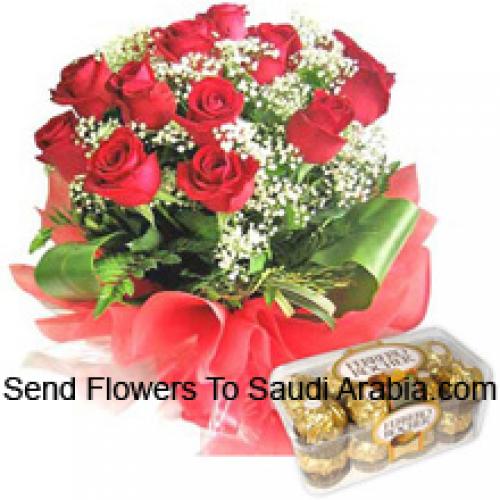 12 Red Roses with Yummy 16 Pcs Ferrero Rochers