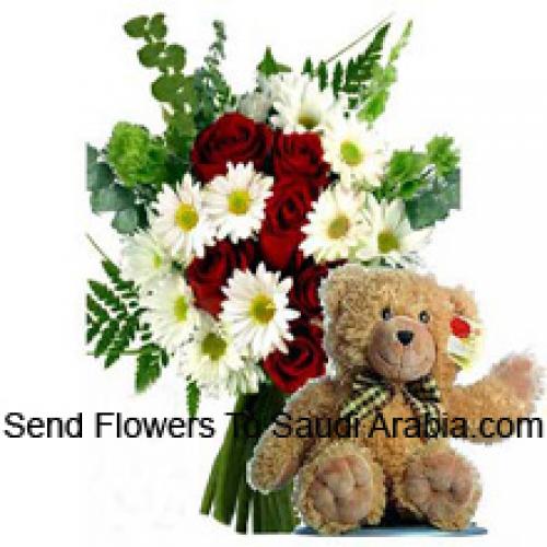 Roses and Gerberas with 12 Inch Teddy