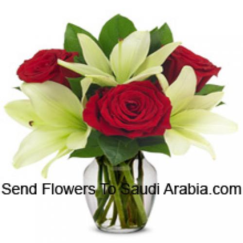 Beautiful Red Roses and White Lilies