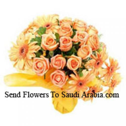 12 Orange Roses and Exotic Gerberas