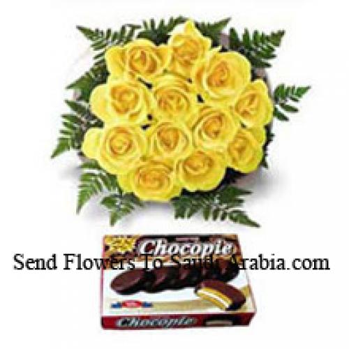 12 Hermosas Rosas Amarillas con Caja de Chocolate