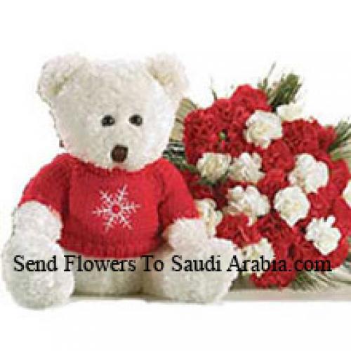 Roses and Carnations with Cuddly Teddy