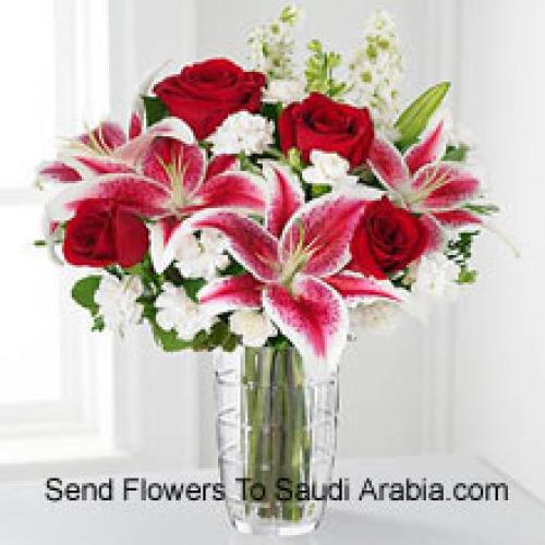 Roses and Lilies with Assorted White Flowers