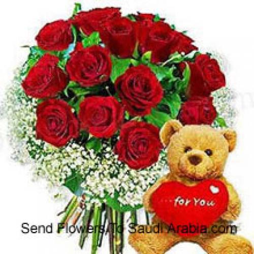 12 Rosas com Urso Carinhoso