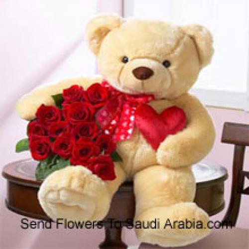 12 Schattige Rozen met 24 Inch Teddybeer